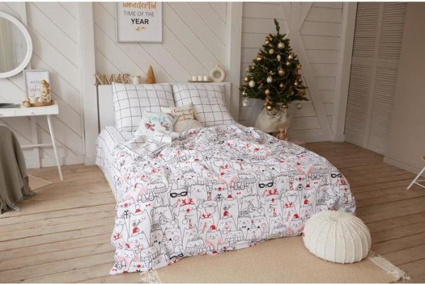 Постельное белье Этель 1.5 сп Xmas cat 143*215 см, 150*214 см, 70*70 см - 2 шт